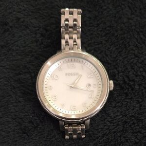 Fossil Silver-Tone Watch with White Dial